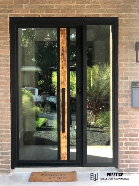 Prestige Steel Doors and Windows | Gallery All Glass Front Door Modern, Glass Entrance Doors Modern, Entrance Door Glass Design, Modern Front Doors With Glass Panels Entrance, Front Door Glass Design Modern, Modern Glass Front Doors, Glass Main Door Entrance, Main Door Glass Design Modern, Modern Front Door With Windows