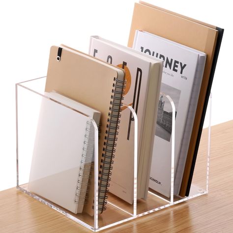 SANRUI Clear Acrylic Magazine File Holder with 3 Vertical Compartments Rack, File Organizer for Office Desk Accessories,Desk Organizer Office Supplies Stand Bookshelf 8.46" W x 7.2" D x 6.5" H Office Decor Supplies, Boss Lady Desk Office Decor, Office Necessities Work, Organic Office Decor, Home Office Necessities, Acrylic Office Decor, Office Women Decor, Office Organizer Ideas, Office Ideas At Work