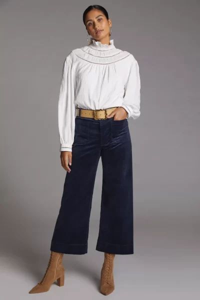 Navy Pants Outfit, Cropped Pants Outfit, Maeve Pants, Corduroy Pants Outfit, Wide Leg Pants Outfit, Paisley Pants, Cropped Linen Pants, Awesome Outfits, Lace Pants