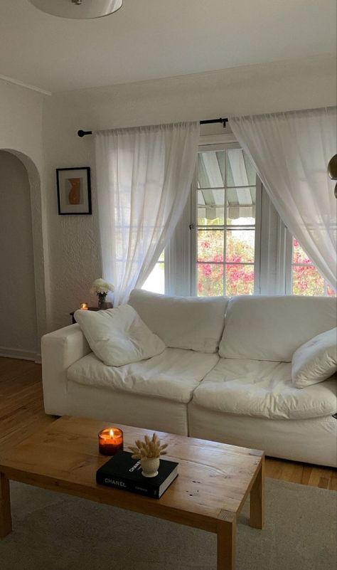 White Couch, A Living Room, Coffee Table, Couch, Apartment, Curtains, Living Room, Coffee, White