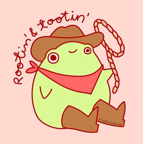 He’s rootin & tootin!! He’s the froggiest cowpoke in the wilderness. #froglove #frogstickers #cowboyfrog #cottagecore Rootin Tootin, Bee Cards, The Wilderness, Hand Illustration, Frogs, Be Kind, Funny Cute, Cowboy, Bee