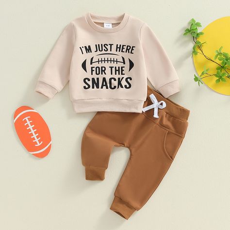 FOCUSNORM 0-3Y Casual Baby Boys Clothes Sets 2pcs Football Letter Print Long Sleeve Sweatshirt Baby Football Outfit, Baby Boy Football, 2 Piece Outfit Set, Football Outfit, Here For The Snacks, Football Sweater, Newborn Boy Clothes, Football Baby