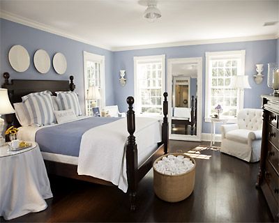 Luscious colour: A blue and white life - Luscious: myLusciousLife.com Periwinkle Bedroom, White Wood Floors, Coastal Bedrooms, Pretty Bedroom, Trendy Bedroom, Blue Rooms, Blue Bedroom, Master Bedrooms Decor, White Bedroom