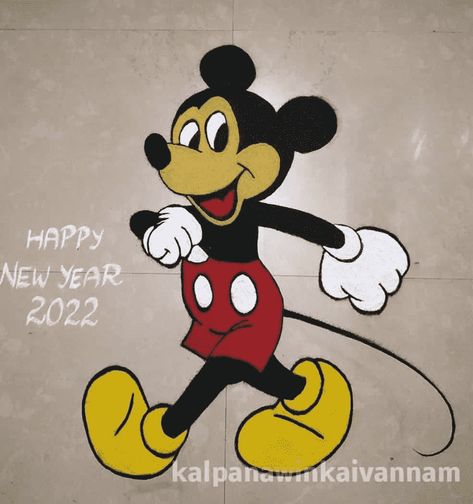 Mickey Mouse Rangoli Design Images (Mickey Mouse Rangoli Kolam Ideas) - 2022 Cartoon Kolam Designs, Mickey Mouse Rangoli, New Year Rangoli Design 2022, Cartoon Rangoli, New Year Rangoli, Festival Rangoli, Rangoli Designs Images, Rangoli Kolam, Flower Rangoli