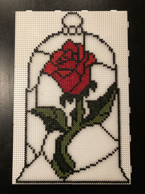 Beauty And The Beast Perler Bead Pattern, Pixel Art Beauty And The Beast, Beauty And The Beast Perler Beads, Perler Bead Wall Art, Beauty And The Beast Crochet, Disney Hama Beads Pattern, Perleplader Ideas, Beauty And The Beast Cross Stitch, Hama Disney