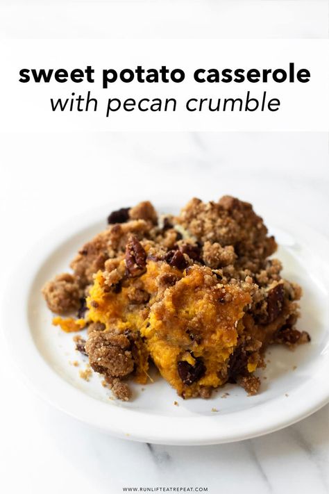 This homemade sweet potato casserole will be a star on your Thanksgiving table— one bit and you'll know why! It's full of flavor, comes together quick and topped with a pecan crumble topping for added crunch. Homemade Sweet Potato Casserole, Pecan Crumble Topping, Pecan Crumble, Homemade Buttermilk Biscuits, Spiced Pecans, Crunchy Pecans, Thanksgiving Dishes, Cranberry Recipes, Creamy Mashed Potatoes