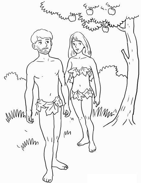 Adam and Eve Coloring Pages for Kids Adam And Eve Bible, Coloring Rocks, Creation Coloring Pages, Sunflower Coloring Pages, Ocean Coloring Pages, Sunday School Coloring Pages, Kindergarten Coloring Pages, Skull Coloring Pages, Fish Coloring Page