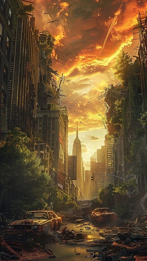 Apocalyptic City Art, City Destruction Art, Tweet Ideas, Apocalyptic Art, Town Drawing, Apocalypse Landscape, Post Apocalyptic City, Dystopian Aesthetic, Sci Fi Landscape