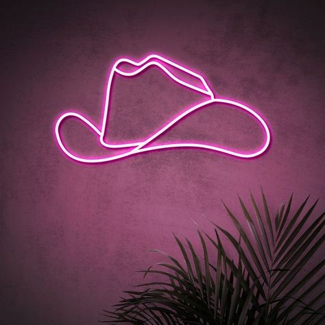 Girly Neon Signs, Party Basement College, Neon Room Signs, Led Signs Bedroom, Cowboy Hat Sign, Cute Neon Signs, Neon Pink Sign, Preppy Party Decorations, Gaming Loft