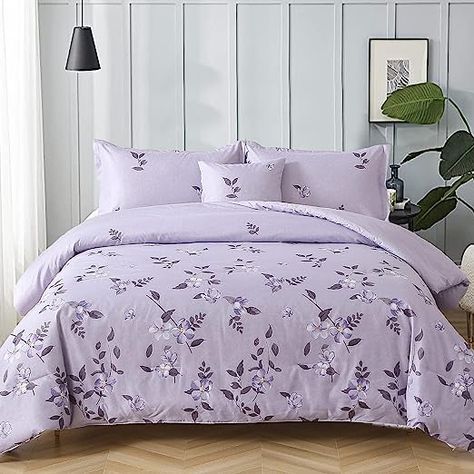 Amazon.com: Purple Comforter Set Queen, 4 Pieces Botanical Bedding Set Plant Flowers Printed Comforter with 3 Pillow Shams for All Seasons : Home & Kitchen Purple Bed Set, Purple Comforter Set, Purple Bed, Purple Comforter, Botanical Bedding, Purple Bedding Sets, Purple Bedding, Floral Comforter, Comforter Bedding Sets