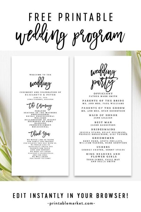 Wedding Program Template Free, Diy Wedding Program Fans, Programs Wedding, Ceremony Program Template, Diy Wedding Programs, Printable Programs, Diy Wedding Planning, Printable Wedding Programs, Program Fans