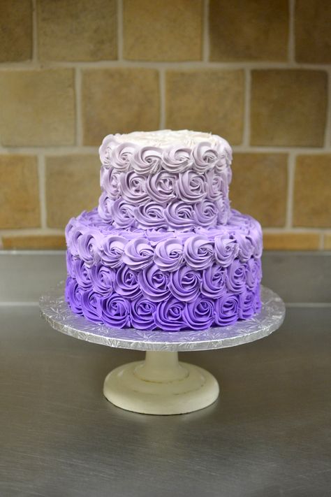 Purple 2 Tier Cake Birthday, Purple 13th Birthday Cake, Purple Two Tier Cake, Purple Cake Ideas, Purple Bday Cake, Purple Birthday Cake, Gradient Cake, Cake Designs For Girl, Purple Wedding Cake