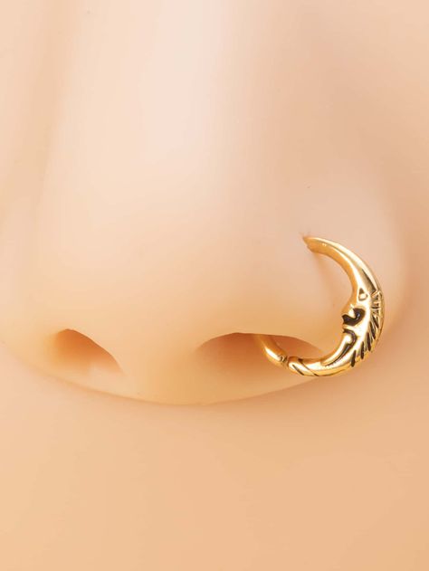 Moon Detail Multi-purpose Nose Ring Boho Nose Rings, Nose Ring Unique, Fun Nose Piercings, Gold Nose Jewelry Aesthetic, Sun Nose Ring, Unique Nose Piercing Jewelry, Sun Nose Piercing, Cool Nose Jewelry, Nose Ring Jewelry Unique