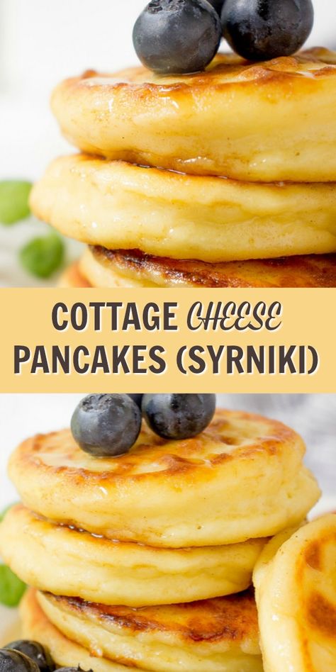 These Cottage Cheese Pancakes are a traditional Russian recipe. They are pillowy soft, sweet and kids approved. Delicious breakfast idea that your family will love. #lavenderandmacarons #cottagecheesepancakes #pancakerecipes #breakfastrecipes Pancakes For Dinner, Cottage Cheese Pancakes, Cheese Pancakes, Summer Breakfast, Cottage Cheese Recipes, Ukrainian Recipes, Blueberry Pancakes, Pancakes Healthy, Breakfast Idea