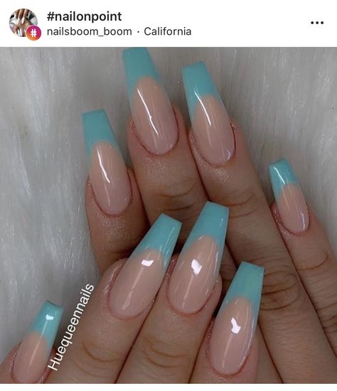 Aqua French Tip Summer Nails Colors Designs, Long Red Nails, Short Coffin Nails, Dekor Diy, Acrylic Coffin, Long Acrylic, Coffin Nails Long, Colorful Nail Designs, Pink Acrylic