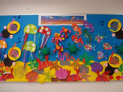 Summer Display Board Nursery, Camping Nursery Theme, Under The Sea Images, Birthday Board Classroom, Class Displays, Classroom Birthday, Under The Sea Theme, Ocean Crafts, Animal Crafts For Kids