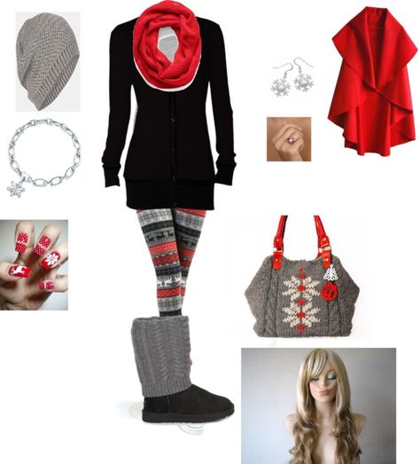 "cozy christmas eve outfit" by cdalton73 on Polyvore. I've seen these leggings at Newark Farmers Market :) I'll have to shop around for the wig Christmas Eve Outfits, Christmas Outfit Inspiration, Sweater Leggings, Mode Retro, Eve Outfit, Leggings Outfit, Christmas Outfits, Christmas Fashion, Dieselpunk