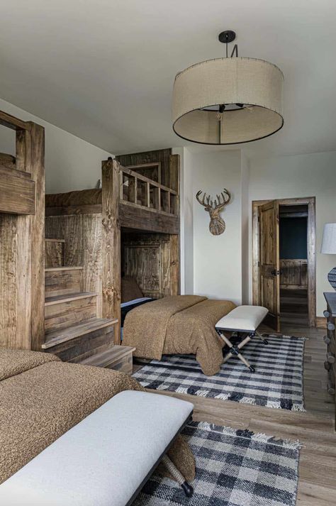 Rustic charm meets modern comfort in this Blue Ridge Mountains escape Ski Cabin Interior, Cozy Cabin Aesthetic, Carolina Interior Design, Banner Elk North Carolina, Modern Cabin Interior, Cabin Bunk Beds, Mountain Home Interiors, Mountain Interiors, Cabin Inspiration