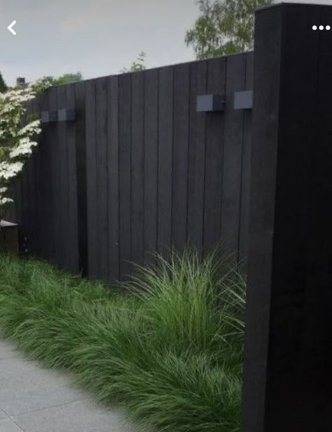 2023 House Exterior, Backyard Fence Design, Timber Fence, Fence Design Ideas, Black Fence, Front Wall Design, Backyard Fence, Front Wall, Modern Fence