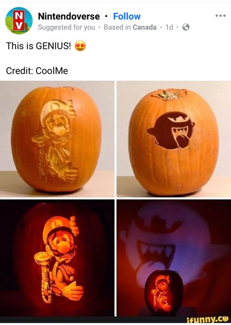 Creative Pumpkin Carving, Luigi's Mansion, Halloween Pumpkin Designs, Creative Pumpkins, Halloween Pumpkins Carvings, Mario Art, Baguio, 웃긴 사진, Mario And Luigi