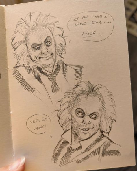 Yes I did end up seeing Beetlejuice Beetlejuice 3 times... And yes, I did find a beetle at the bottom of my popcorn. You literally couldn't make it up. Here, have some silly doodles of the man himself. Gotta be one of the best character/actor matches of all times. I literally only sketch people when I'm a little obsessed with a character #hearmeout #beetlejuice #beetlejuicebeetlejuice #betelgeuse #sketchbookdoodles Beetlejuice Characters Art, Lydia And Beetlejuice Fanart, Beetle Juice Fanart, Beetlejuice Drawing, Beetlejuice Art, Sketch People, Beetlejuice Fan Art, Beetlejuice Cartoon, Silly Doodles