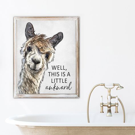 Bathroom Wall Decor Farmhouse, Llama Watercolor, Shop Bathroom, Wall Decor Farmhouse, Funny Bathroom Signs, Custom Bathroom, Vintage Bathrooms, Pet Signs, 11x14 Print