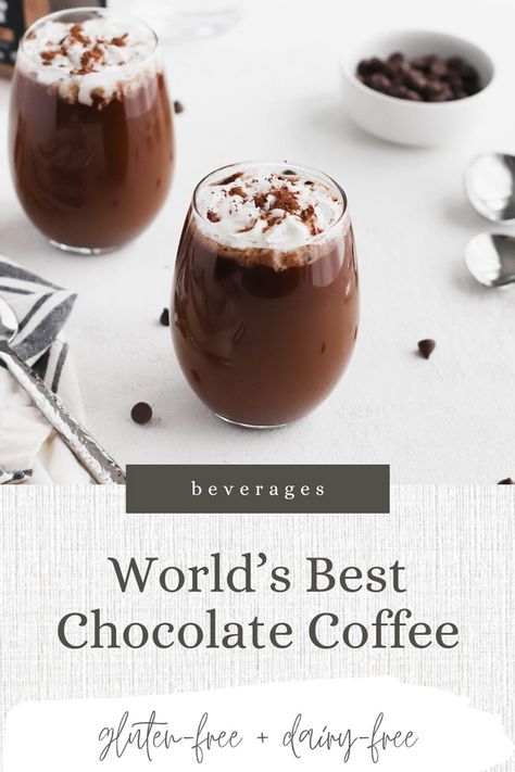 Make the World's Best Chocolate Coffee in your very own kitchen using cacao (or cocoa) powder, allergen-friendly chocolate chips, dairy-free milk, and additional optional mix-ins! This easy coffee brew recipe is ready in minutes! #coffeerecipes #chocolaterecipes #dairyfreerecipes Chocolate Coffee Recipes, Cacao Powder Recipe, Cocoa Powder Recipes, Almond Milk Coffee, Cacao Recipes, Delicious Gluten Free Recipes, Easy Coffee, Gluten Free Recipes For Dinner, Coffee Recipe