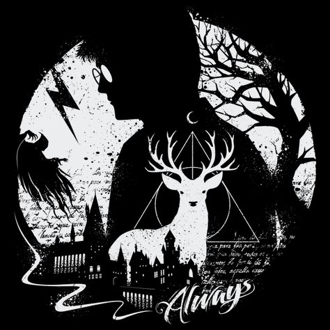 Always - Patterned After Potter - Neatorama Harry Potter Silhouette, Imprimibles Harry Potter, Always Harry Potter, Harry Potter Tshirt, Harry Potter Tattoos, Images Harry Potter, Harry Potter Drawings, Harry Potter Wallpaper, Lettering Styles