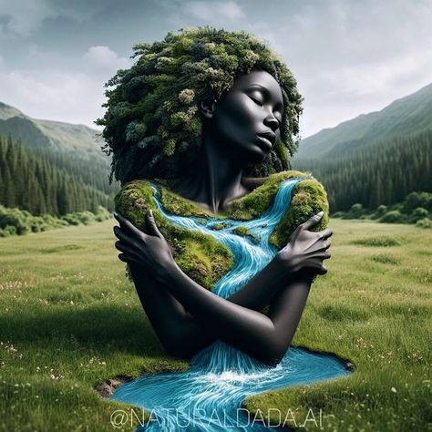 Mother Nature #blackart #Afrofuturism #blackartist #blackskin #blackartists #midjourney #digitalartist #aiart #art #ai #digitalart… | Instagram Nature Woman Art, Kenya Culture, Earths Elements, Fashion Inspired By Nature, Mother Artwork, Mother Nature Art, Black Digital Art, African Portraits Art, Blue Marvel