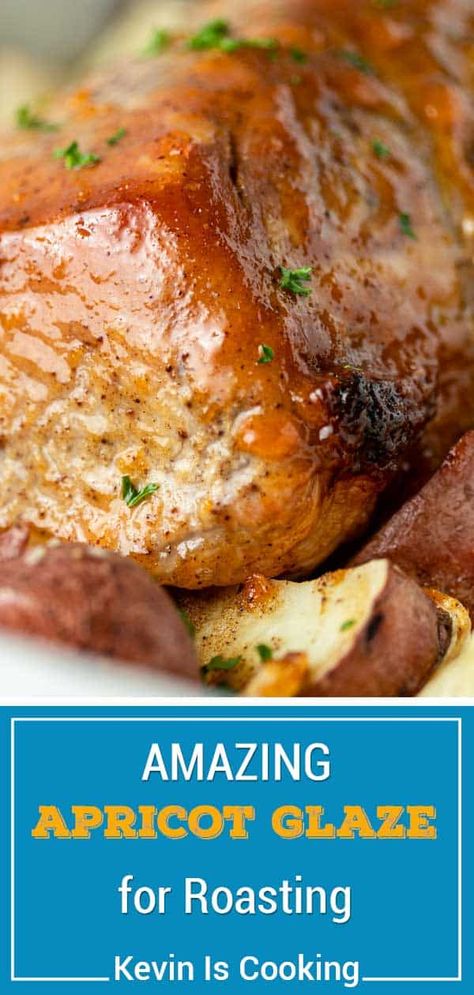 This apricot glaze has the perfect balance of tangy, sweet, and savory flavors. Make this recipe to use on roasted pork, chicken, or ham! Apricot Glazed Pork Loin, Pork Loin With Apricot Preserves, Pork Loin Glaze, Apricot Glazed Pork Chops, Pork Loin Recipes Oven, Apricot Pork, Glazed Pork Loin, Apricot Glaze, Pork Loin Roast Recipes