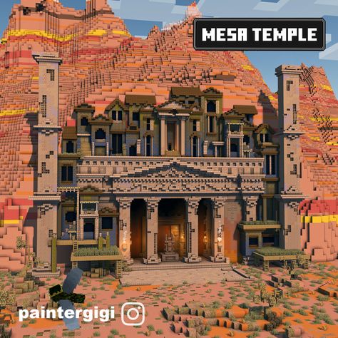 Badlands Builds Minecraft, Badlands House Minecraft, Minecraft Badlands Base, Minecraft Mountain Temple, Mesa Biome Minecraft Builds, Mesa Base Minecraft, Badlands Minecraft Builds, Mesa Minecraft Builds, Mesa Biome House Minecraft