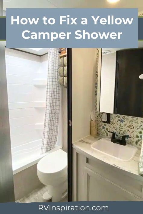 In older RVs, it’s normal to have a yellow camper shower. Most RV shower surrounds are made of plastic, which yellows over time. So how do you fix a yellow camper shower—without replacing it? Here are a few of the most recommended ways to whiten a yellowing shower. #rvbathroom #rvrenovation #rvinspiration Camper Shower Remodel, Rv Shower Remodel, Rv Inspiration, Glamper Camper, Camper Organization, Shower Inserts, Rv Bathroom, Plastic Shower, Rv Repair