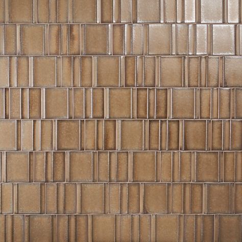 Kinro Golden Brown 6x6 3D Metallic Look Matte Porcelain Tile | Tilebar.com Brown Kitchen Tiles, Ribbed Tile, Brown Tile Bathroom, Glass Tile Shower, Bar Tile, Ochre Color, Brown Tile, Copper Tiles, Matte Porcelain Tile