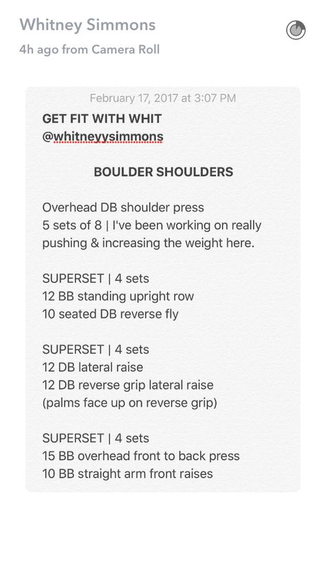 Shoulders | Whitney Simmons Body Sculpting Workouts, Whitney Simmons, Workout Splits, 30 Day Fitness, Printable Workouts, 30 Day Workout Challenge, Gym Routine, Fit Board Workouts, Shoulder Workout