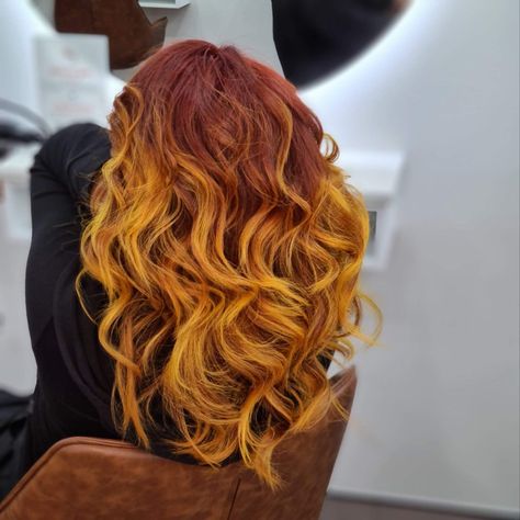 Red Copper, Burnt Orange, Vibrant yellows ❤️🧡💛 Looking for hair colour change ideas? Add a little vibrance into you life 🔥 #redhaircolor #mukhair #vibrant #brisbane Elizabeth Turner, Facial Waxing, Blonde Tones, Eyebrow Tinting, Ombré Hair, Red Copper, Colour Inspiration, Salon Services, Hair Colours