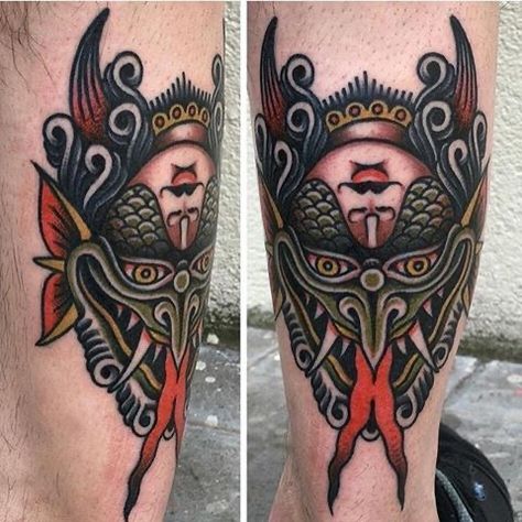 Owen Jensen, Traditonal Tattoo, Traditional Snake Tattoo, Devil Tattoo, Demon Tattoo, Flash Tattoo Designs, Sweet Tattoos, Old School Tattoo Designs, Knee Tattoo