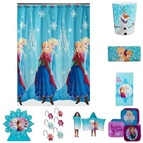 Kids Bathroom Hooks, Frozen Bathroom, Disney Shower Curtain, Frozen Fabric, Disney Frozen Anna, Bathroom Window Curtains, Elsa And Anna, Frozen Anna, Frozen Elsa And Anna