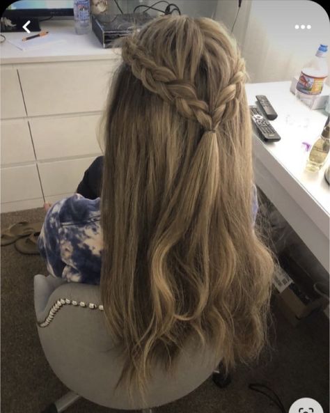 Prom Hairstyles Dutch Braid, Crown Braid Half Up Half Down Straight Hair, Braid Crown Long Hair Half Up Half Down, Half Up Half Down Plaits Hairstyles, Prom Hairstyles Straight Hair Braids, Simple Braided Hairstyles Half Up Half Down, Braid Crown With Hair Down, Confirmation Hairstyles Curls, Hair Braid Crown Half Up