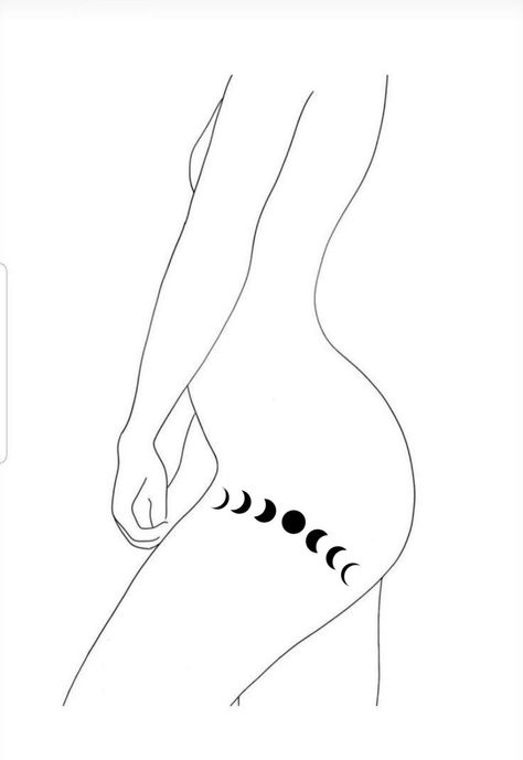 Moon Phase Hip Tattoo, Moon Phase Knee Tattoo, Moon Phases Leg Tattoo, Phases Of The Moon Tattoo Thigh, Moon Phase Leg Tattoo, Moon Phases Tattoo Thigh, Slow Down Tattoo Ideas, Witchy Tattoos Thigh, Hip Tattoos Women Moon