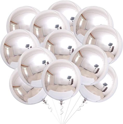 Amazon.com: Large, Silver Foil Balloon Decorations - Pack Of 12 | Big 22 Inches 360 Degree Round Silver Mylar Balloons | Silver Metallic Balloons 4D Sphere Mirror Finish | Silver Balloons For Birthday, Graduation : Toys & Games Silver Anniversary Decorations, Galaxy Decorations, Hot Pink Birthday Decorations, Space Balloons, Galaxy Balloons, Planet Balloons, Space Decorations, Space Balls, Pink Birthday Decorations