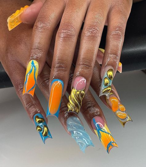 THENAILTECH💅🏽 (@nailedbygirlyface) • Instagram photos and videos Curvy Nails, Nail Art Orange, Abstract Nails, Curved Nails, Stylish Nails Designs, Long Acrylic Nails Coffin, 3d Abstract, Unique Acrylic Nails, Nails Only