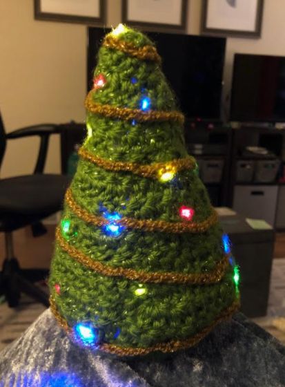 Used fairy lights in a crochet project. Sorry, I did not write the pattern down! Tree With Fairy Lights, Crochet Christmas Tree, Crochet Christmas Trees, Crochet Christmas, Christmas Tree Lighting, Christmas Crochet, Fairy Lights, Crochet Stitches, I Saw