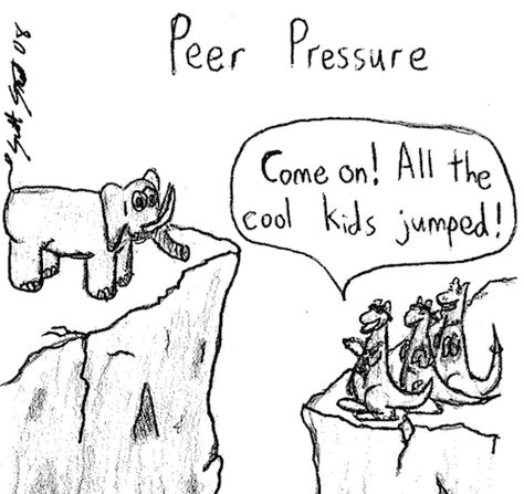 This cartoon goes along with chapter 6 on conformity & obedience. Peer pressure leads us to conform because our needs to fit in and fear of standing out like a sore thumb. Peer Pressure Poster, Peer Pressure Art, Peer Pressure Quotes, Phoenix Drawing, Pressure Quotes, Logical Fallacies, Social Thinking, Visual Metaphor, Dog Things