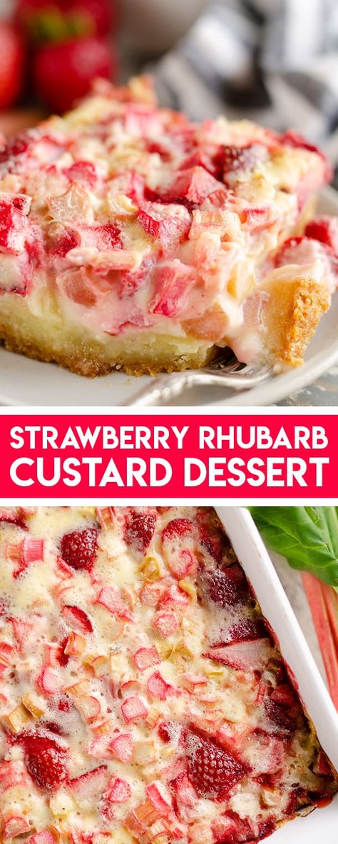 Strawberry Rhubarb Custard Dessert is a rich and delicious summer dessert recipe full of tart rhubarb and sweet egg custard over an easy sugar cookie crust. #StrawberryRhubarb #Custard #Dessert Strawberry Rhubarb Recipes, Dessert Shooters Recipes, Sweet Egg, Betty Crocker Sugar Cookies, Summer Desserts Easy Healthy, Rhubarb Custard, Store Bought Pie Crust, Apple Salad Recipes, Sugar Cookie Crust