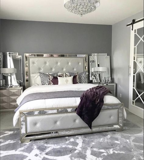 Glam Bedroom Decor, Amazing Bedroom Designs, Silver Bedroom, Beautiful Bedrooms Master, Glam Bedroom, Apartment Decor Inspiration, Luxury Rooms, Master Bedrooms, Room Makeover Bedroom