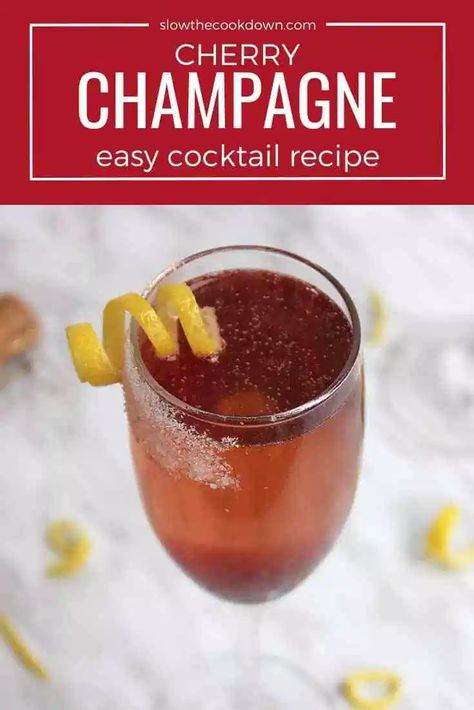 This cherry champagne cocktail recipe is an elegant and easy drink to serve at brunch or as a welcome drink and it's pretty perfect for Valentine's Day. This 3 ingredient cocktail is easy to make with homemade cherry simple syrup that can be made ahead of time for easy entertaining. Fresh, light and fruity, you can make this with champagne or prosecco. #champagnecocktail #cherrycocktail #valentinescocktail Cherry Simple Syrup, Cherry Champagne, Easy Shrimp Cocktail, Champagne Recipes Cocktails, Celebration Food, Sparkling Cocktail, Wedding Signature Drinks, Prosecco Cocktails, Cherry Cocktail