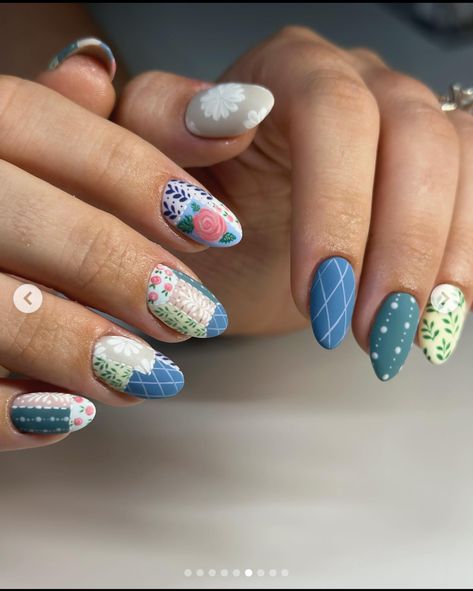 Quilt Nails, Quilted Nails, Cowboy Nails, Abstract Nails, Floral Nail Designs, Pretty Gel Nails, Cute Gel Nails, Bright Nails, Simple Nail