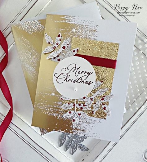 Distressed Tile, Gold Foil Cards, Stamped Christmas Cards, Gold Card, Stampin Up Christmas Cards, Christmas Tree Cards, Stampin Up Christmas, Foil Cards, Diy Christmas Cards