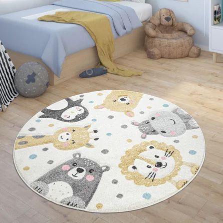 Zoomie Kids Hasson Kids Zoo Animals Penguin Llama Hippo Lion Bear Power Loom Cream/Grey/Yellow Rug | Wayfair.co.uk Children's Rugs, Yellow Grey Rug, Kids Zoo, Animal Rug, Animal Funny, Childrens Rugs, Crawling Baby, Silver Rug, Baby Wall Art