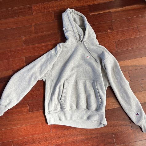 Champion Hoodie - Depop Grey Champion Sweatshirt, Champion Pullover, Turtleneck Sweatshirt, Champion Sweatshirt, Champion Hoodie, Hoodie Girl, Colorful Hoodies, Grey Hoodie, Long Sleeve Sweatshirts